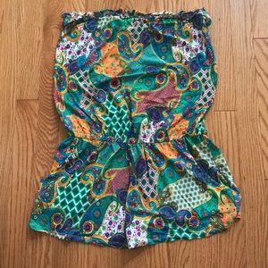 Multi-Colored, Strapless Romper w/ Pockets